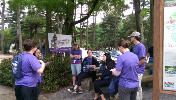 Envirothon "buddies" receive instructions prior to meeting their teams. LSU SRP undergraduate trainee Grace LeBlanc and Research Translation Coordinator Jen Irving both served as "buddies" at the 2016 Louisiana Envirothon.